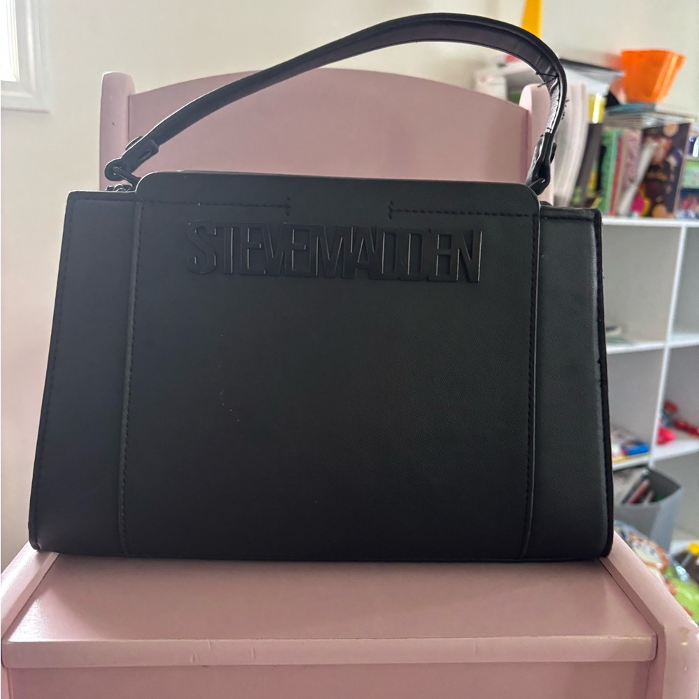 Steve Madden Black Structured Top-Handle Satchel
